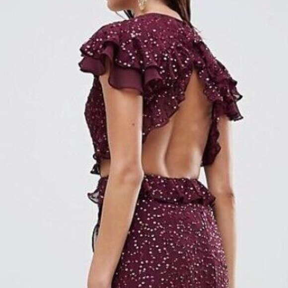 ASOS DESIGN Ruffle Maxi Dress With Open Back in All Over Sequin Size 14 - Picture 6 of 14